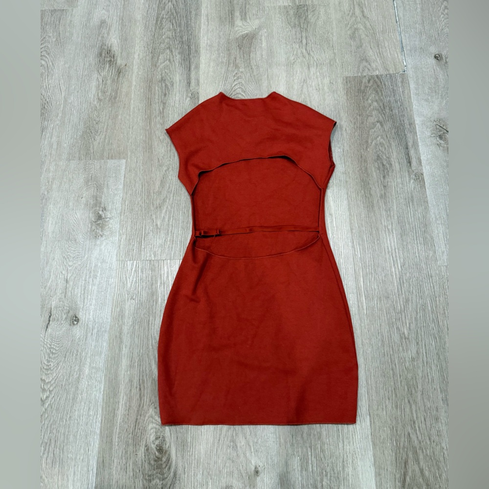 Zara Burnt Orange Stretch Knit Open Back Mini Dress Size M - Picture 4 of 6